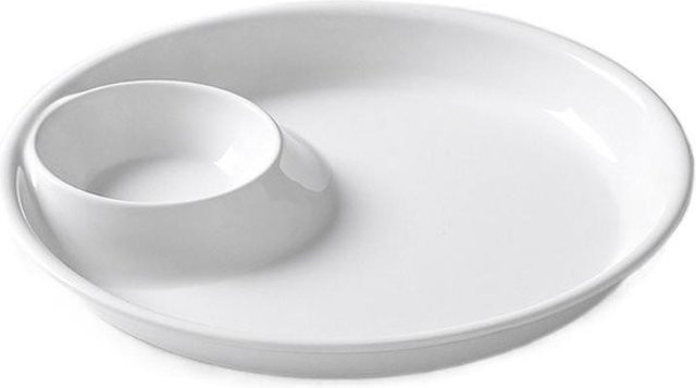 Sidiyuan Serviertablett in Weiß im Porzellan-Look aus Melamin, runde Snack-Servierplatte für Vorspeisen und Knödel - Bild 1