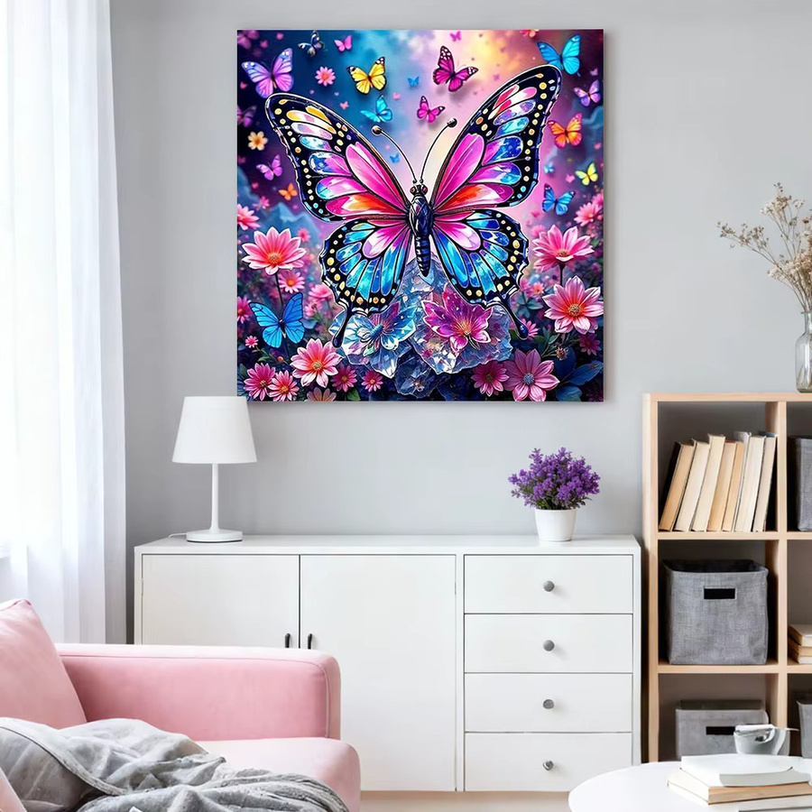 HUACAN Diamond Painting Set Schmetterling und Rosenblüte in Multicolour mit Rundbohrern als Mosaik Kunstdekoration für die Wand, B/B/B: 20 x 20 x 20 cm - Bild 2