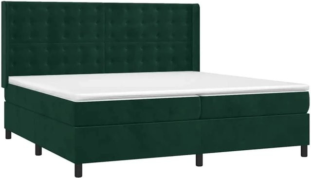 vidaXL Boxspringbett mit Matratze in Dunkelgrün aus Samt mit LED-Unterbettbeleuchtung und USB-Ladeanschluss, B/T/H: 200 x 200 x 203 cm - Bild 1