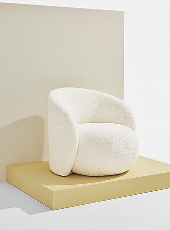 Bloom Sessel in Weiß mit Bouclé-Stoff und Holzgestell - Bild 1