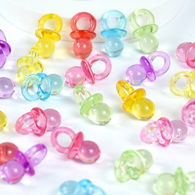 50 Stück Mini-Schnuller aus Acryl von ZQCXLD in Blau, Rosa und Multicolour als Tischstreuer für Babyparty und Kindergeburtstag - Bild 1