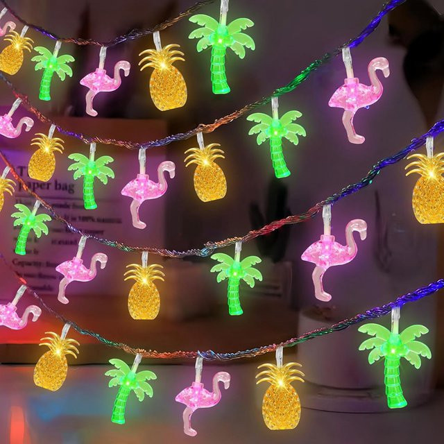 ZQNYCY LED Lichterkette mit Flamingo und Ananas in Multicolour, 1,5 m Länge, tropische Dekoration für Sommer, Party und Hochzeit - Bild 1