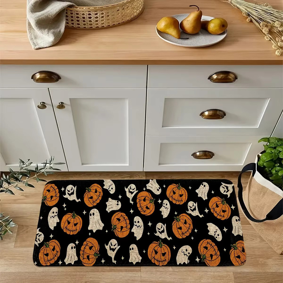 VIKAMA Halloween Dekor Teppich mit Kürbis und Geist, Wasserdichte Bodenmatte für Küche, Flur, Wohnzimmer und Schlafzimmer, Mehrfarbig, B: 120 cm, T: 40 cm - Bild 2