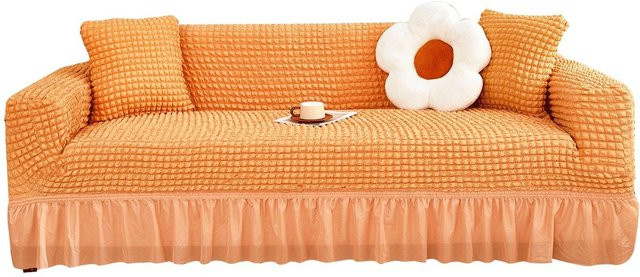 Elastischer Sofabezug von Household supplies MH in Orange, rutschfest und waschbar, Möbelschutzbezug für 1-Sitzer, Breite: 90-140 cm - Bild 1