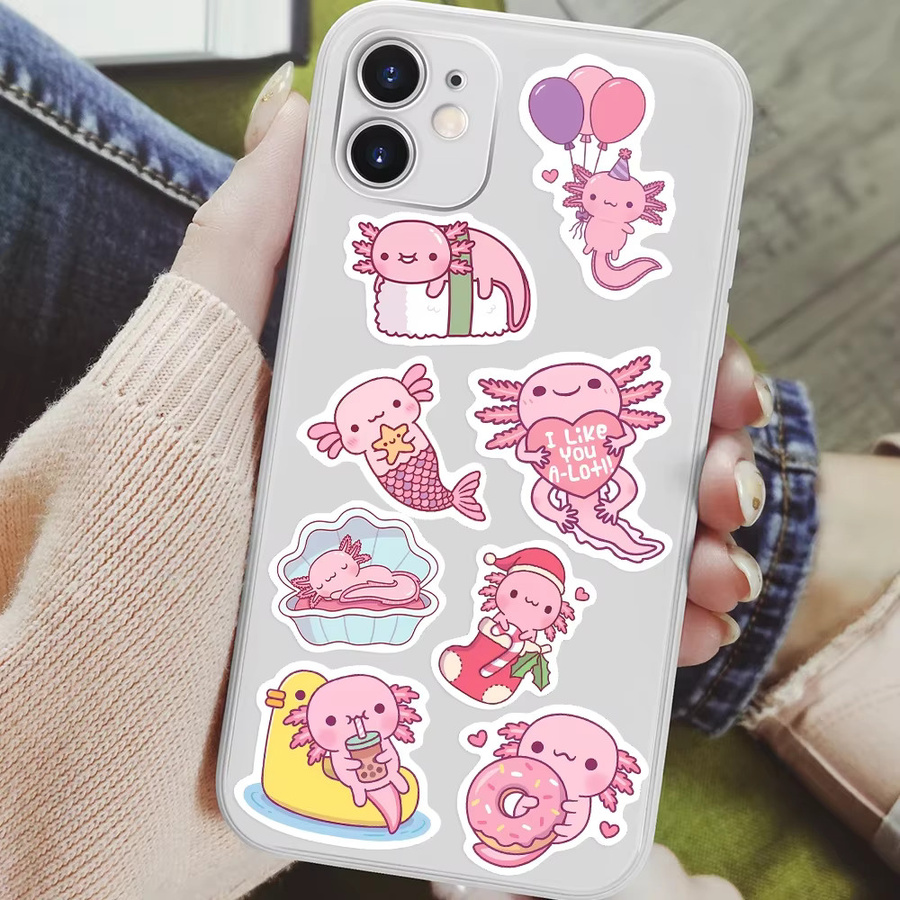 Wasserdichte Kawaii Cartoon Axolotl Aufkleber in Pink für Kinder zum Gestalten von Laptop, Telefon und Gepäck - Bild 2