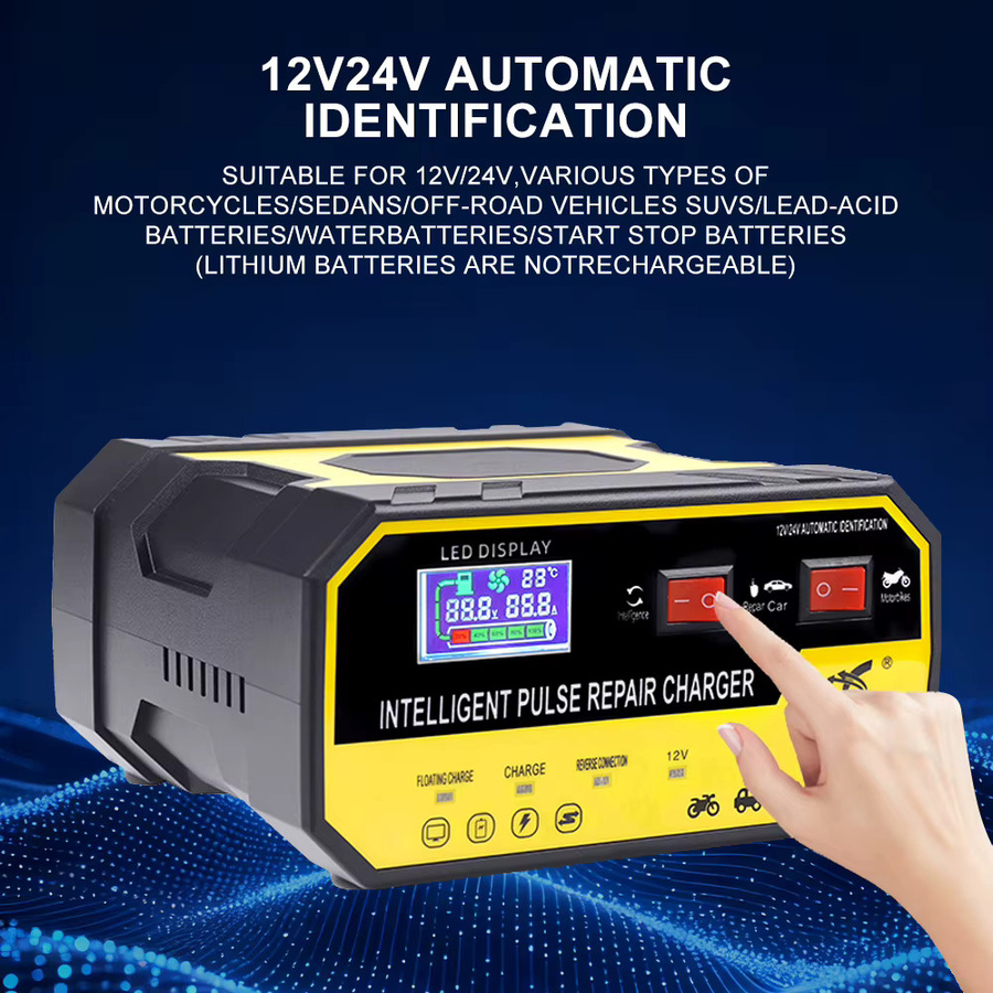 Intelligentes Auto Batterie Ladegerät mit Spannung und Temperatur Erkennung sowie Puls Reparatur Funktion für RV, SUV, Motorrad und Lkw in Gelb - Bild 5