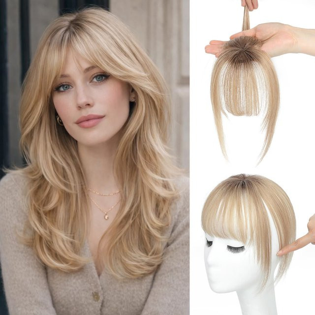 HAIRCUBE Haarteil Topper mit Pony, Ombre Braun zu Blond, 10 Zoll, Echthaar, Damen - Bild 1