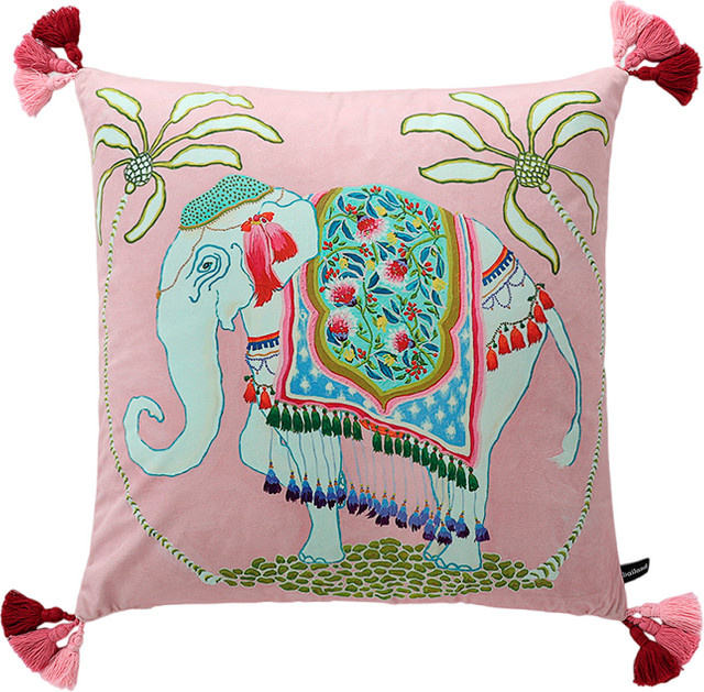 Formaso Dekorative Elefanten-Kissenhülle aus Samt in Pink mit Quasten, B/T/H: 45,72 x 45,72 x 45,72 cm - Bild 1