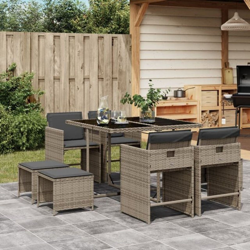 9-tlg. Gartenmöbel-Set VIDAXL aus Polyrattan mit Kissen in Grau und Schwarz - Bild 1