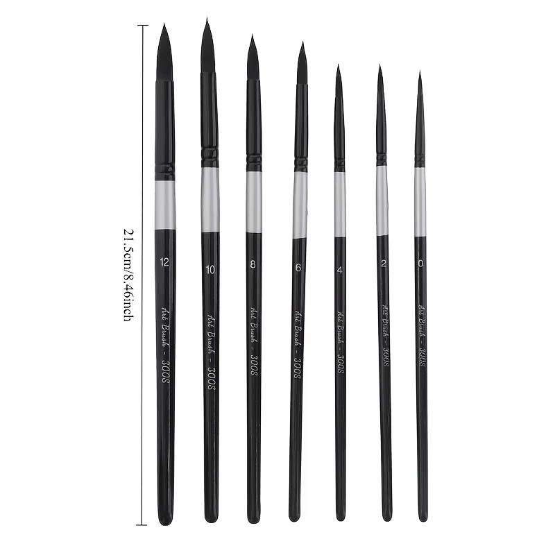 7-teiliges Kunstpinsel-Set von CHENJ mit Holzgriff in Schwarz für Gouache und H2O-Malerei mit runden und spitzen Spitzen für Anfänger und Erwachsene - Bild 5