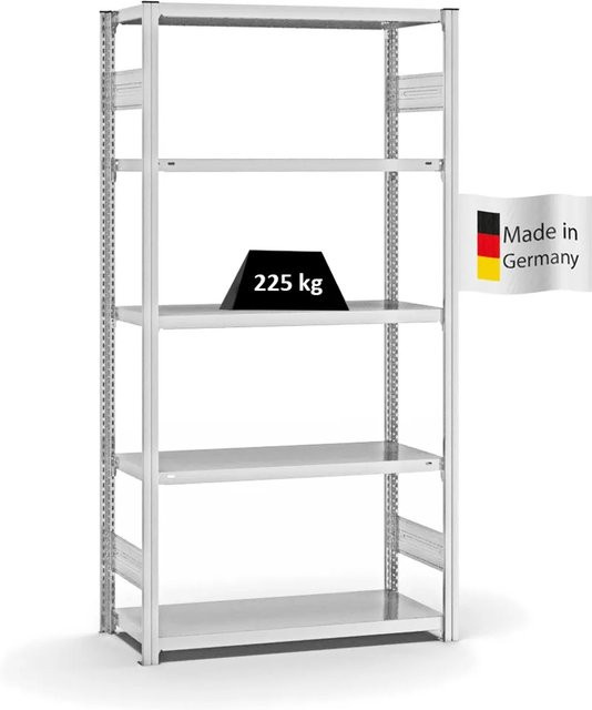 PROREGAL Fachbodenregal Stecksystem T-Profil Medium-Duty Grundregal, H x B x T: 200 x 100 x 40 cm, 5 Ebenen, Fachlast 225 kg, beidseitig nutzbar, Lichtgrau - Bild 1