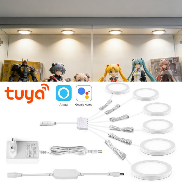 Lcamaw Smart LED Puck-Licht mit Tuya App-Steuerung, dimmbar und weiß, ultradünne Deckenlampe zum Aufkleben für Schrank, Regal und Küche - Bild 1