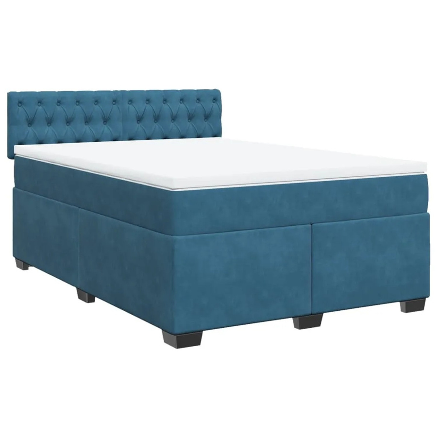 vidaXL Boxspringbett mit Matratze in Dunkelblau aus Samt, Hybridbett mit Taschenfederkern, B/T: 140 x 190 cm - Bild 2