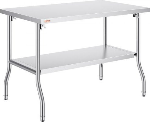 VEVOR Kommerzieller Klapptisch aus Edelstahl mit Doppelregal in Silber, B/T: 122,0 x 76,2 cm - Bild 1