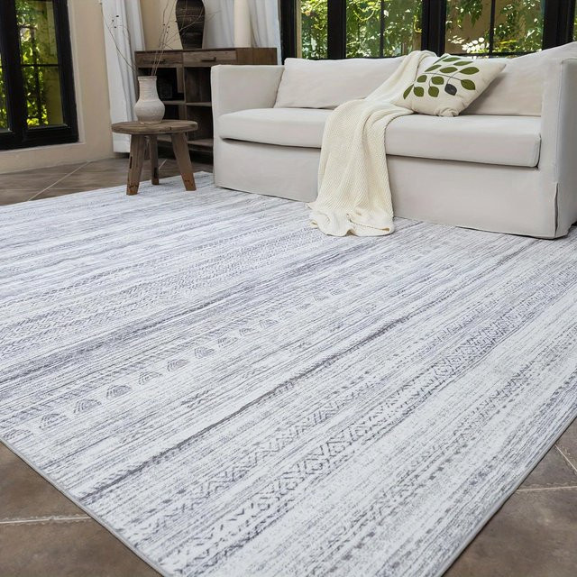 Lodestar Outdoor-Teppich Bohème-Stil, grau gestreift, wendbar und rutschfest, B/T: 120 x 160 cm - Bild 1