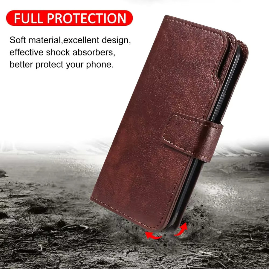 Leder-Geldbörse mit neun Kartenfächern als Handyhülle für Samsung Galaxy S24 Ultra S23 FE S22 S21 S20 S10 S9 S8 Plus in Rot und Braun - Bild 2
