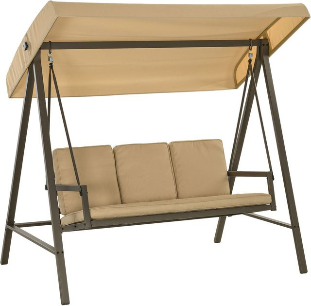 Outsunny Hollywoodschaukel 3-Sitzer mit Sonnendach und Kissen in Beige, B/T/H: 200 x 125 x 175 cm - Bild 1