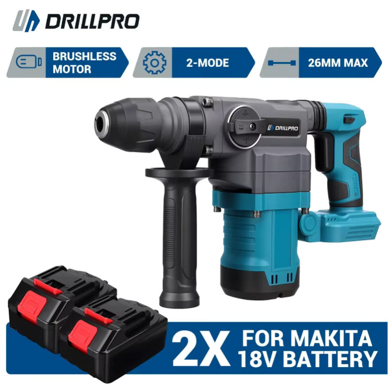 Drillpro Multifunktionaler Bürstenloser Akku-Bohrhammer 26mm in Blau für Makita LXT Akkus - Bild 6