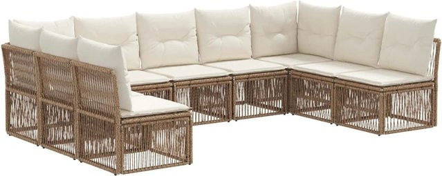 vidaXL Gartensofa-Set 9-teilig in U-Form aus Poly-Rattan und pulverbeschichtetem Stahl in Beige mit Polstern - Bild 1