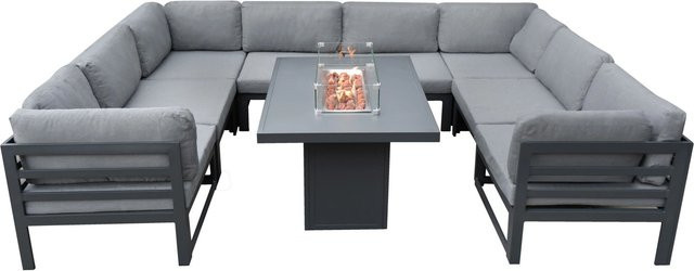 Monstershop Modulares Gartenlounge Set mit integrierter Feuerstelle in Grau aus Aluminium und Polyester, B/T/H: 300 x 225 x 107,2 cm - Bild 1