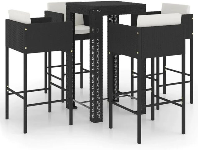 vidaXL 5-teiliges Gartenbar-Set aus Poly-Rattan und Stahl in Schwarz mit Kissen - Bild 1