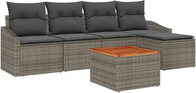 6-teiliges vidaXL Garten-Sofa-Set aus Poly Rattan in Grau mit Kissen und Tisch - Bild 1