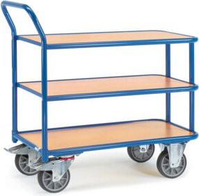 Fetra Tischwagen 2612 in Blau mit 3 Etagen, Schiebebügel und TPE-Reifen, Tragkraft 400 kg - Bild 1