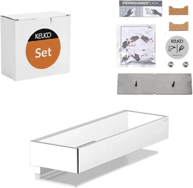 Keuco Duschkorb Edition 11 aus Aluminium verchromt mit Klebeset für die Wandmontage in Silber - Bild 1