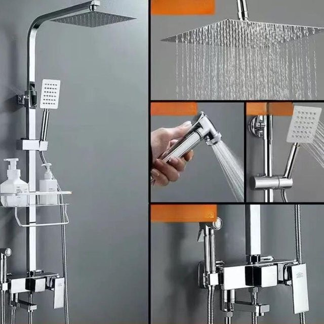 WTEMPO Duschset mit Wandmontage und Badewannenarmatur in Chrom und Silber - Bild 1