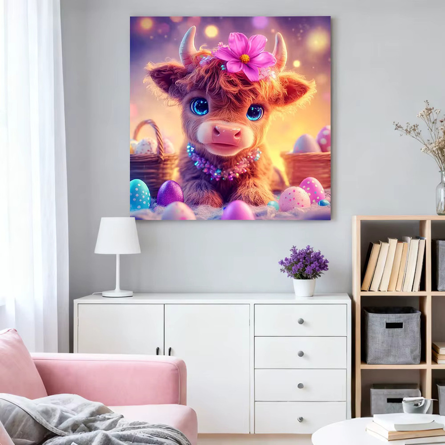 HUACAN Diamantmalerei Rinder Kuh Cartoon DIY Handwerk als rundes Mosaik zur Wanddekoration, Mehrfarbig, Durchmesser: 20 cm - Bild 2