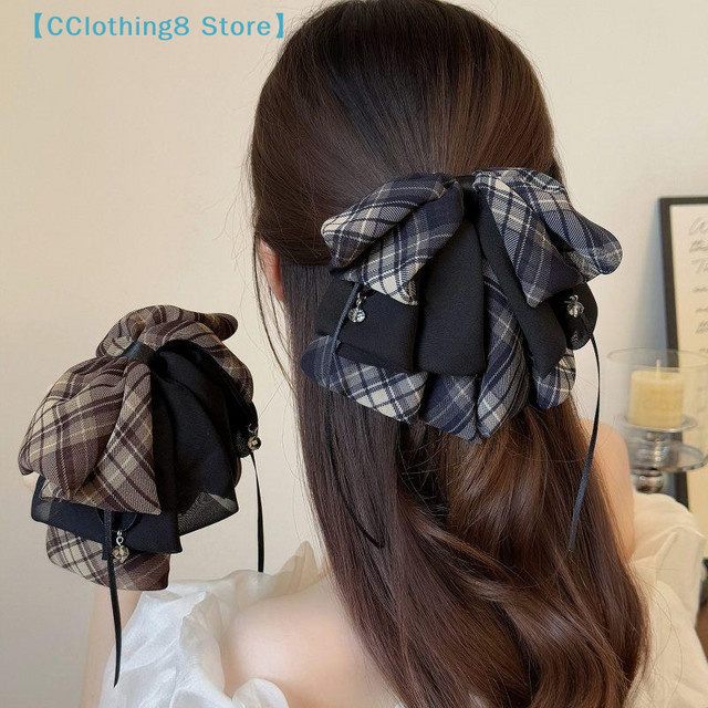 AliS8 Haarspange mit Schmetterlingsknoten und Karomuster, Damen - Bild 1