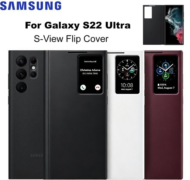 Samsung Clear View Smartphone Cover für Galaxy S22 Ultra S-View Flip Cover stoßfest in Transparent und Blau - Bild 1