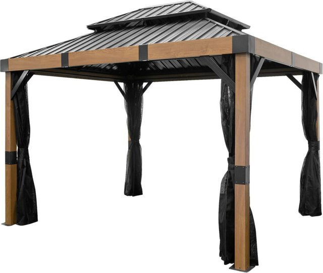 Sojag Aluminium Pavillon Fontana mit Stahldach und Moskitonetz in Braun und Schwarz B/T/H: 364,3 x 298,0 x 310,0 cm - Bild 1