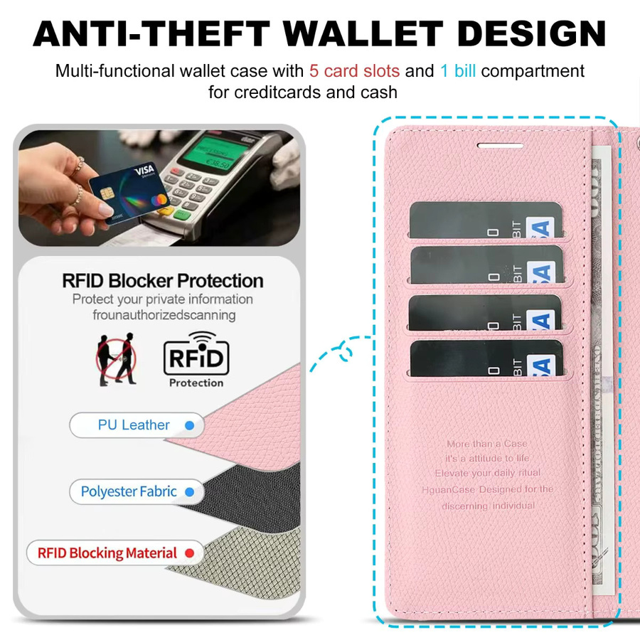 2-in-1 Handyhülle mit abnehmbarer RFID-blockierender Brieftasche und Handschlaufe aus PU-Leder für Samsung Galaxy Z Fold 5 4 3 6 7 5G in Braun oder Pink - Bild 3