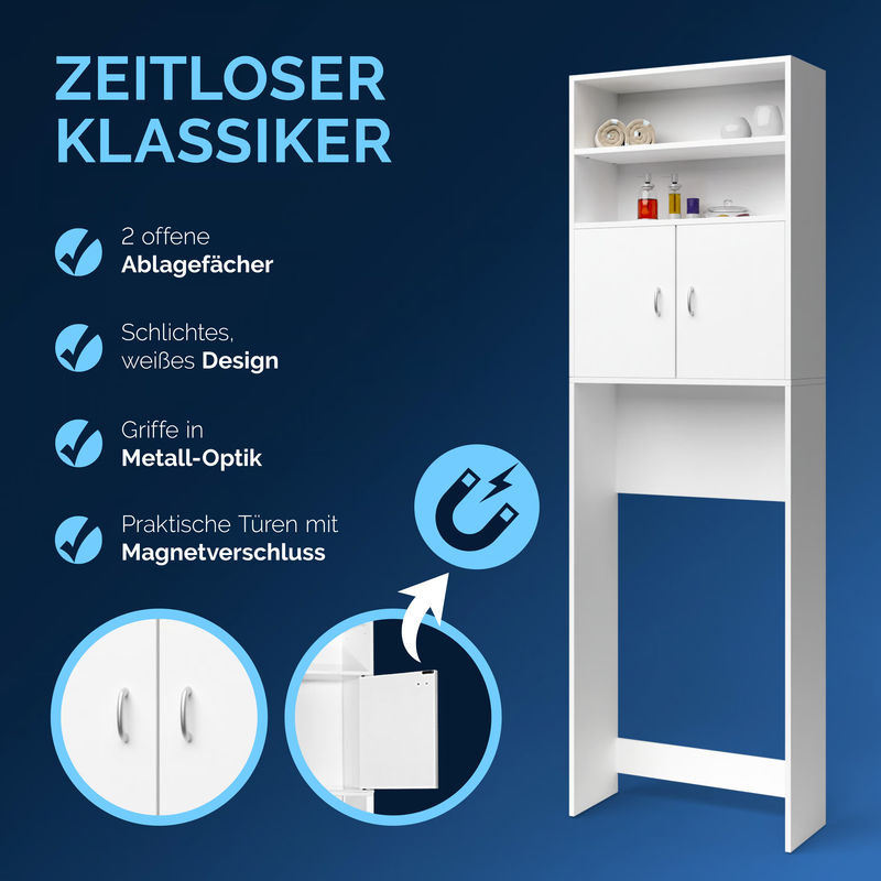 CASARIA Waschmaschinenschrank in Weiß mit 3 Böden und Magnettüren, H x B x T: 185 x 63 x 20 cm - Bild 4