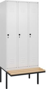 C+P Spind Classic PLUS Garderobenschrank mit Sitzbank, 3 Abteile, Grau/Weiß, B/T/H: 212 x 90 x 81,5 cm - Bild 1