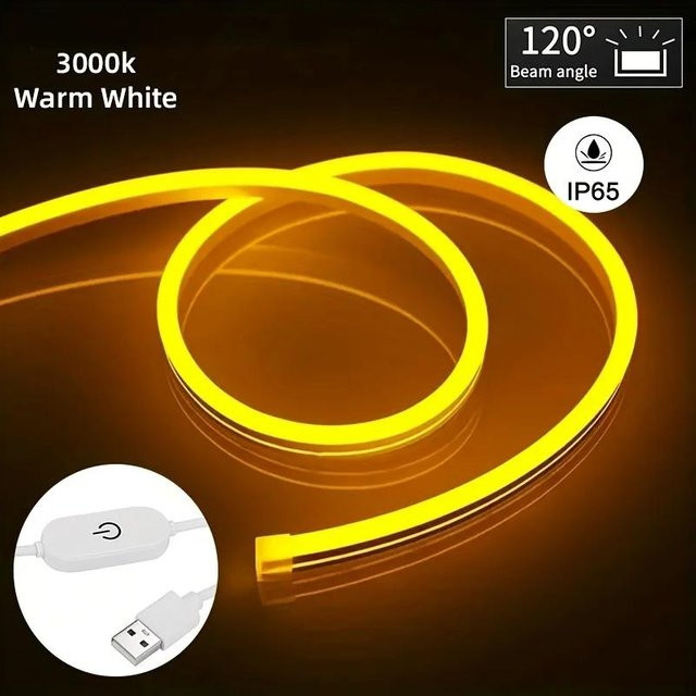 Saimili Neon LED Strip Licht Warmweiß, 5m USB 5V Flexibles Silikonband IP65 Wasserdicht mit Schalter für TV Hintergrundbeleuchtung und Heimdekoration - Bild 1