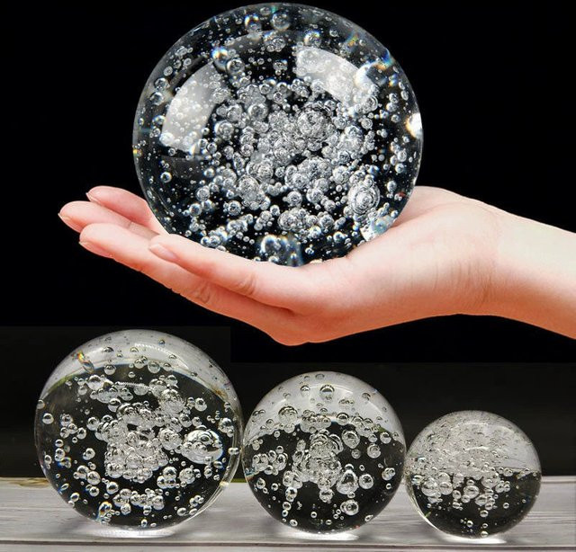 JingHanLu Kristallkugel aus Glas mit Blasen als Feng Shui Glücksbringer und Dekoration für dein Heim oder Büro, transparent, Durchmesser: 4 cm bis 10 cm - Bild 1