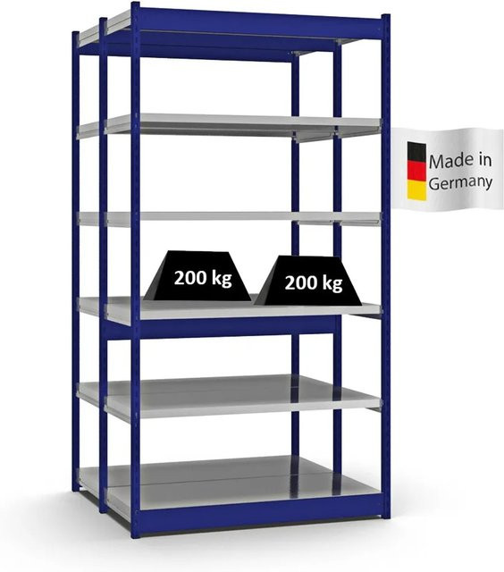 PROREGAL Fachbodenregal Stecksystem mit Vierkant-Profil, doppelseitige Bauart, 12 Ebenen, Enzianblau, H x B x T: 250 x 132,5 x 50 cm - Bild 1