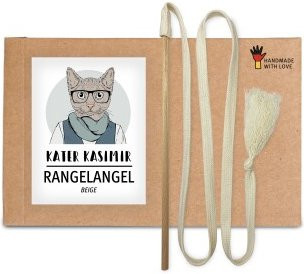 Kater Kasimir Rangelangel, Spielangel für Katzen, Buchenholz, Baumwollband, weiss - Bild 1