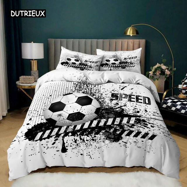 Fußball Bettwäscheset Schwarz Weiß mit Fußballtor Motiv aus Polyester für Teenager und Jungen, B/H: 135 x 200 cm - Bild 1