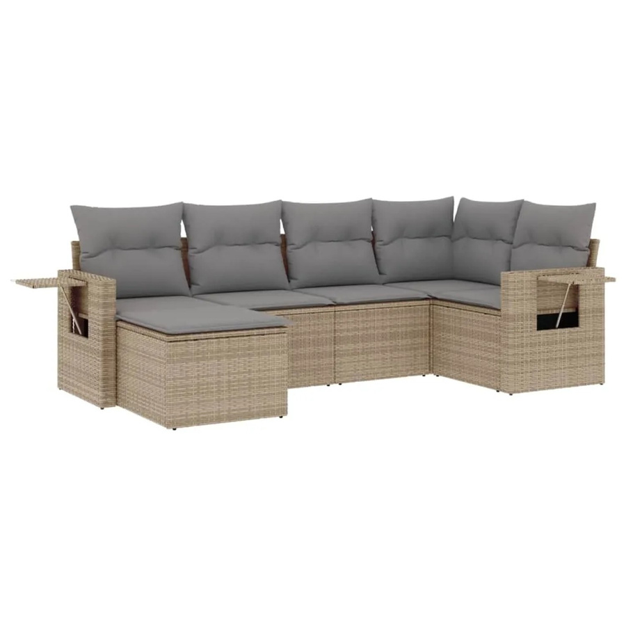 vidaXL 6-teilige Garten-Sofagarnitur in L-Form aus Poly-Rattan mit Kissen in Beige und Grau - Bild 2