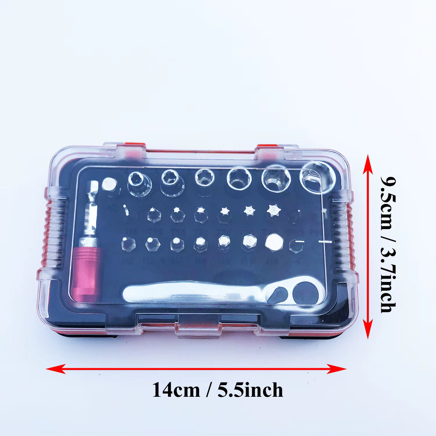 MacWork 27-in-1 Mini-Ratschenschlüssel-Set mit Schraubendreher-Bits und Steckschlüsseln in Rot - Bild 4