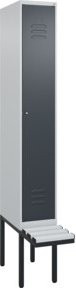 C+P Spind Classic PLUS Garderobenschrank mit Sitzbank, 1 Abteil, Lichtgrau, B/H/T: 212 x 81,5 x 30 cm, mit Zylinderschloss und 3 Garderobenhaken - Bild 1