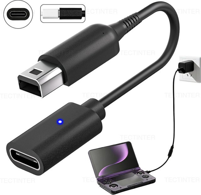 USB-C-Ladekabel-Adapter mit LED für Nintendo NDSi, 2DS, 3DS, 3DSLL und 3DSXL in Schwarz - Bild 1