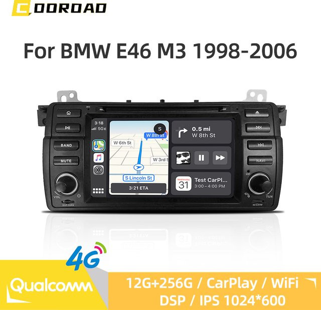 COOROAD Android 13 Multimedia Player mit CarPlay, GPS, Bluetooth und WiFi für BMW 3er E46 M3 1998-2006, Schwarz - Bild 1