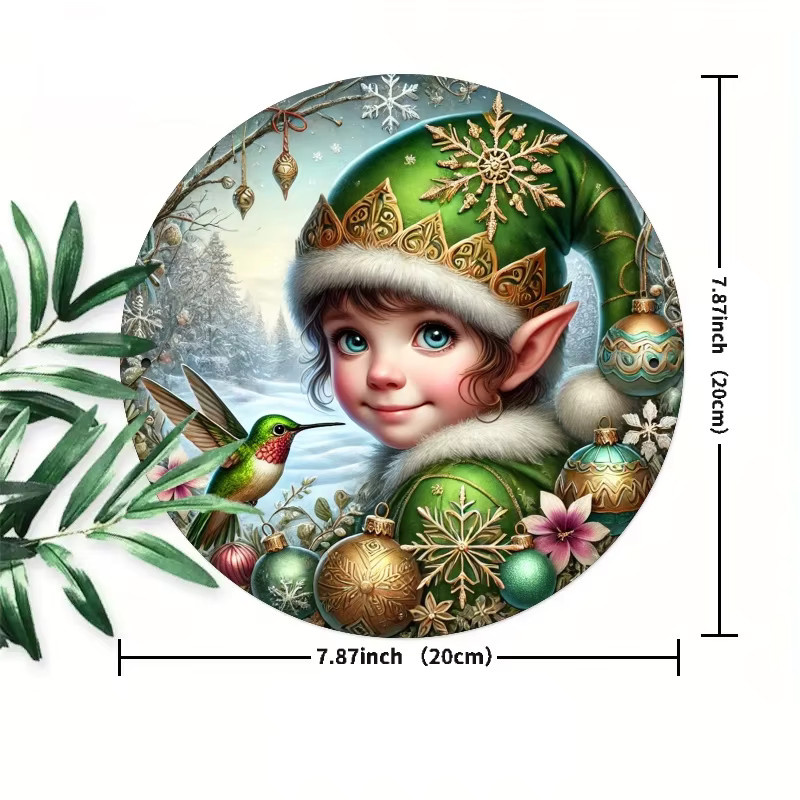 Rundes Metallschild HELLOYOUNG Weihnachtself und Kolibri in Vintage-Optik als Wanddekoration, Durchmesser: 20 cm, Mehrfarbig - Bild 4