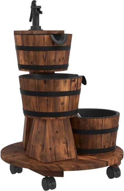 vidaXL Gartenbrunnen aus Tannenholz mit Pumpe und Rollen, Braun, B/T/H: 55 x 55 x 80 cm - Bild 1