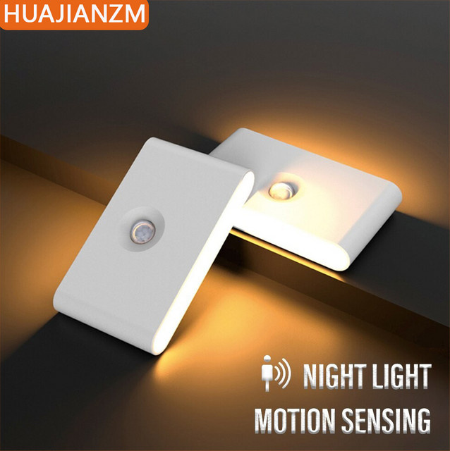 HUAJIANZM LED Nachtlicht mit Bewegungssensor, kabelloses wiederaufladbares Licht mit Typ-C-Anschluss, warmweiß, weiß - Bild 1