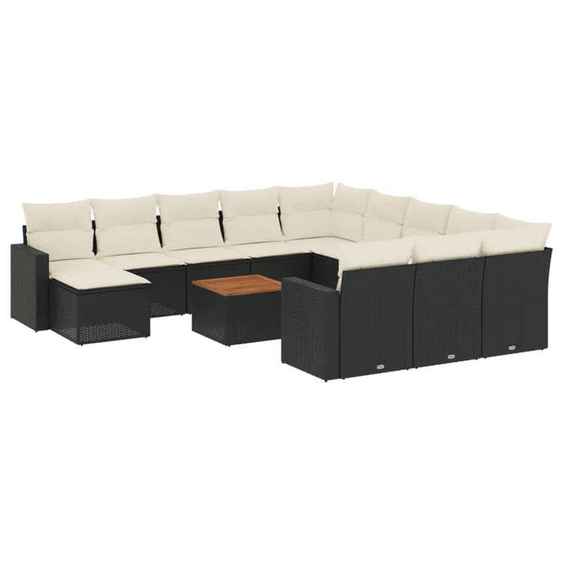 Vidaxl Gartenmöbel-Set aus PE-Rattan mit Kissen, 13-teilig, Schwarz und Beige, Modernes Design - Bild 2